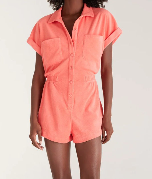 Z Supply Coyote Terry Romper Papaya Glow XS
