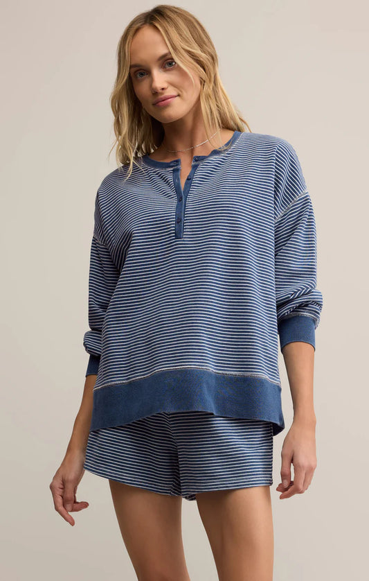 Z Supply Apollo Knit Denim Striped Sweatshirt