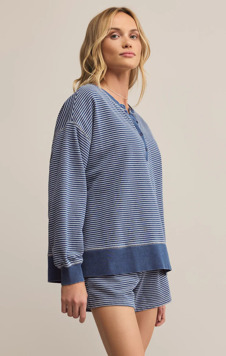 Z Supply Apollo Knit Denim Striped Sweatshirt