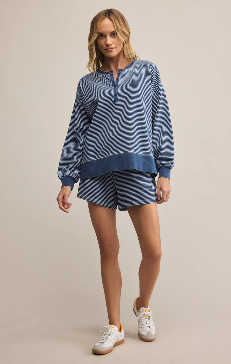 Z Supply Apollo Knit Denim Striped Sweatshirt