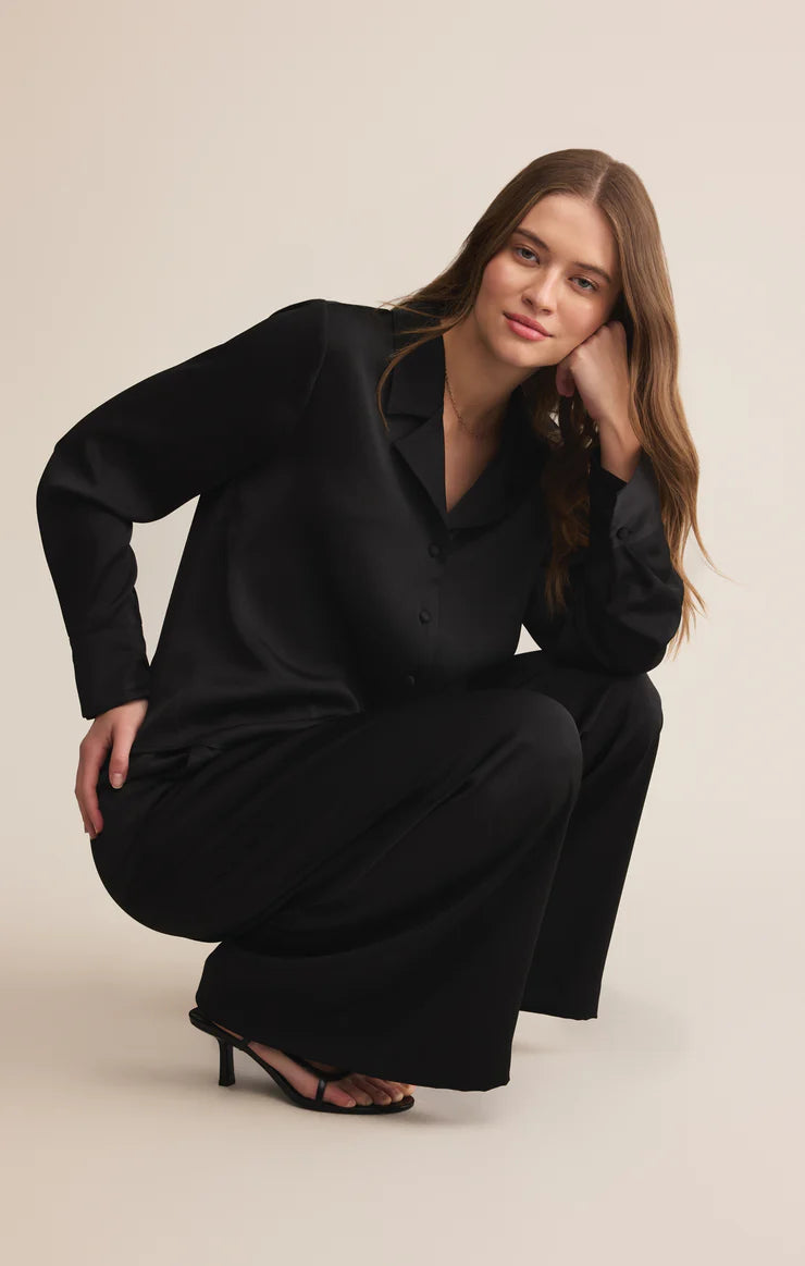 Z Supply Ana Satin Button Up in Black