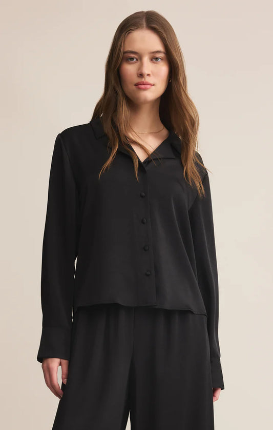 Z Supply Ana Satin Button Up in Black