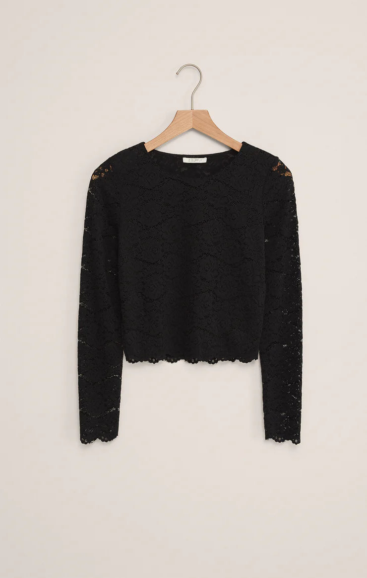 Z Supply Aurora Lace Cropped Long Sleeve in Black