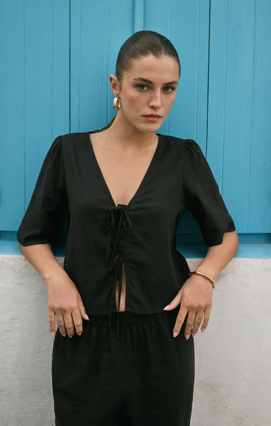 Z Supply La Belle Linen Cropped Top in Black