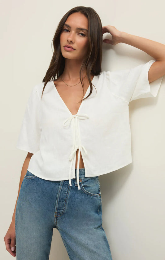 Z Supply La Belle Linen Cropped Top in White