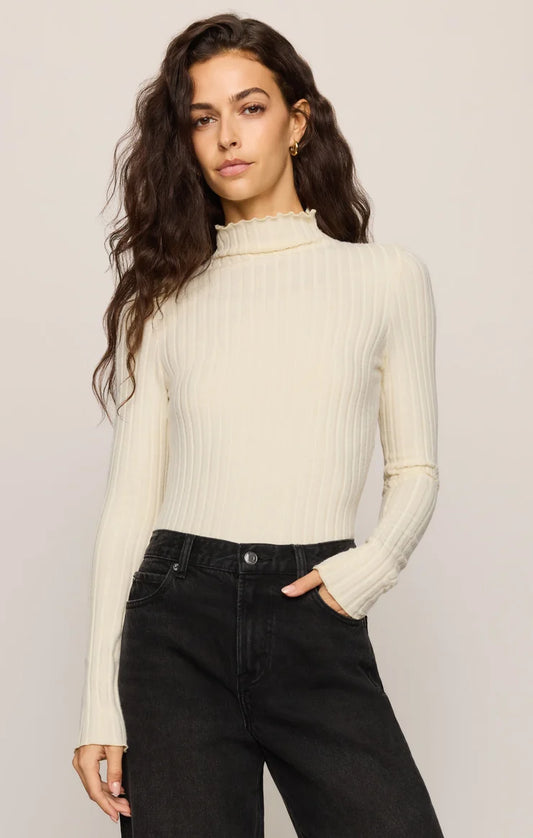 Z Supply Hattie Silky Rib Mock Neck Top in Antique White