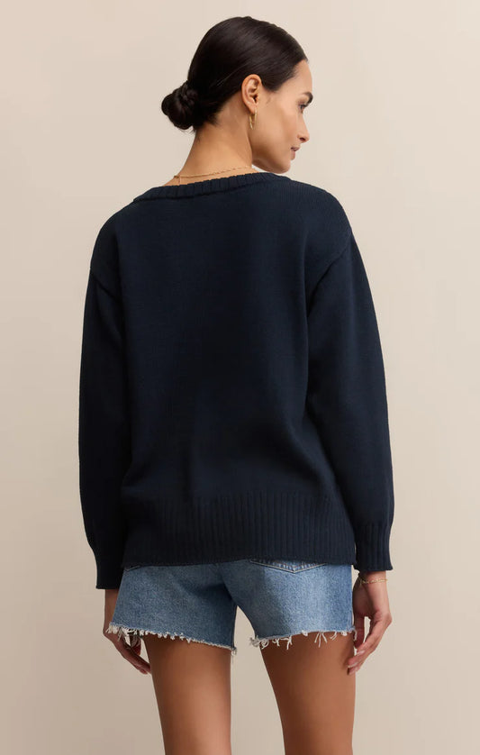 Z Supply All Around Cotton V-Neck Sweater in Eclipse