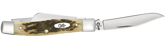 Case Peach Seed Jig Amber Bone Carbon Steel Medium Stockman with Pen Blade