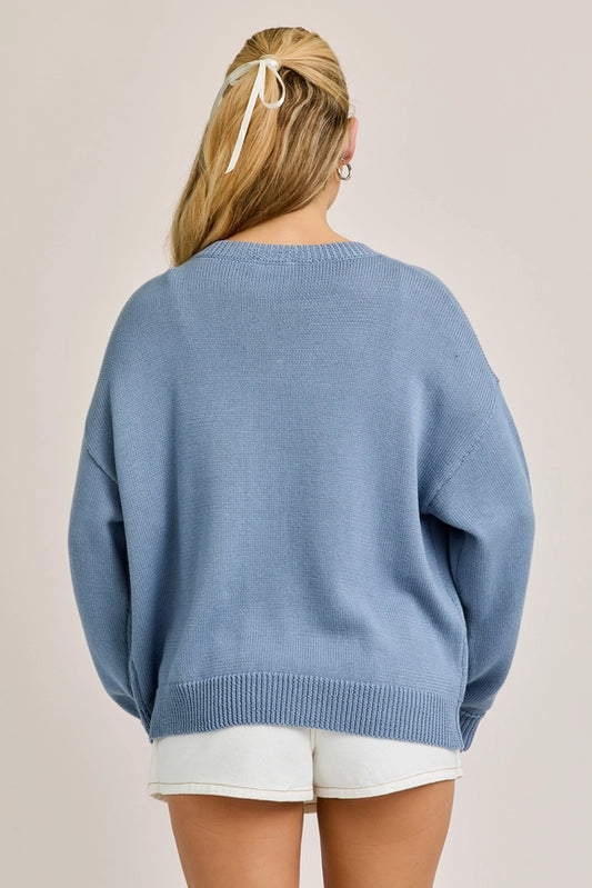 Horseshoe Graphic Long Sleeve Round Neck Cardigan