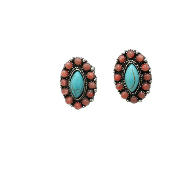 West & Co Elongated Turquoise and Corral Post Earring