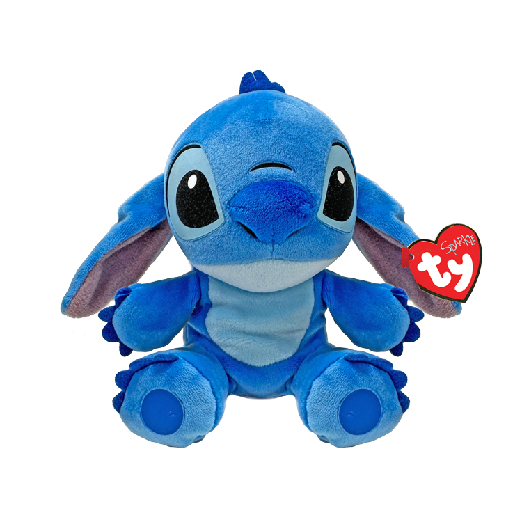 Disney's Stitch Plush toy with Ty Sparkle tag, on a white background