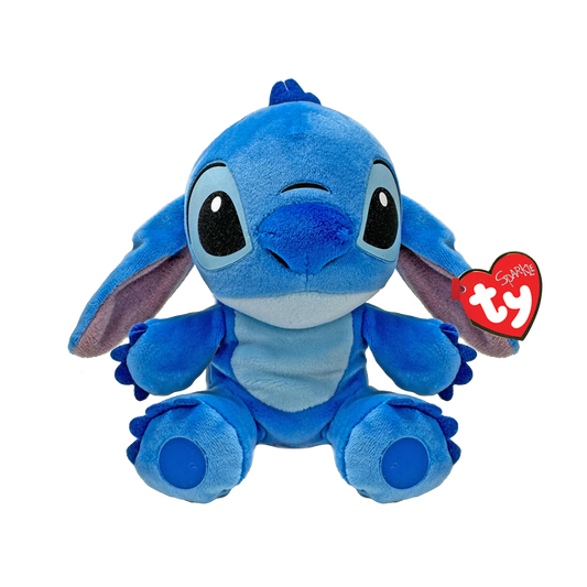 Disney's Stitch Plush toy with Ty Sparkle tag, on a white background