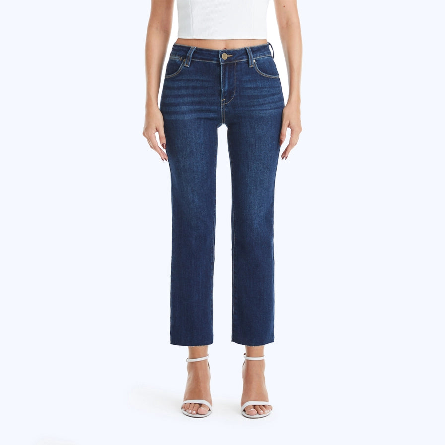 Bayeas Mid Rise Cropped Straight Jeans with Raw Hem