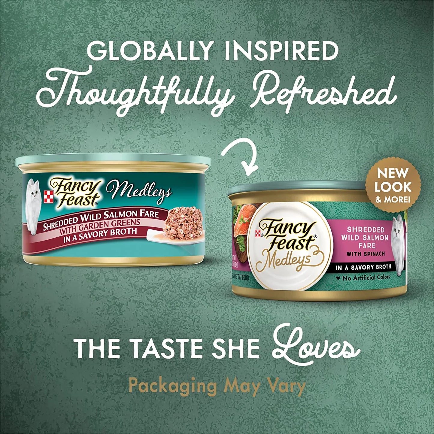 Fancy Feast Medleys Shredded Wild Salmon Fare with Spinach in a Savory Broth