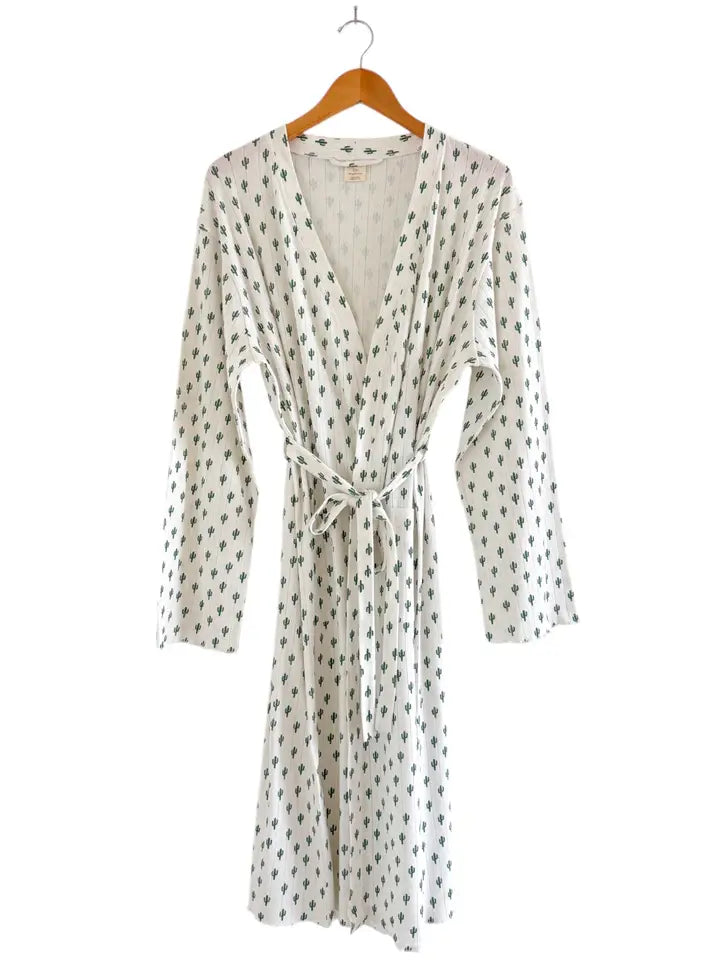 SIIX Collection Organic Pointelle Robe in Cactus Print