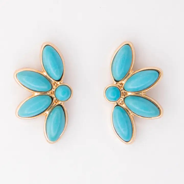 West & Co 1" Gold & Turquoise Dainty Half Flower Earring