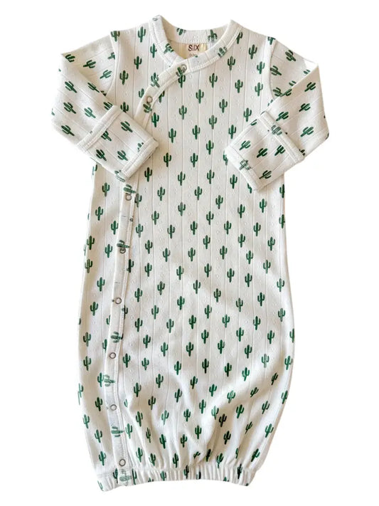 SIIX Collection Organic Pointelle Baby Gown in Cactus Print
