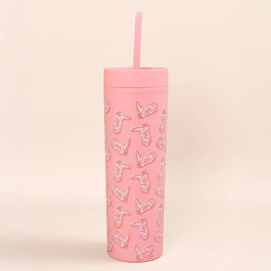 Pink Cowgirl Boots Acrylic Tumbler