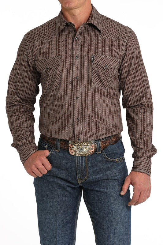 Cinch Men's Modern Fit Stripe Print Shirt