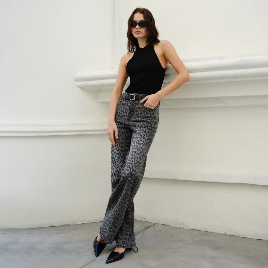 Bayeas High Rise Leopard Print Wide Leg Pants