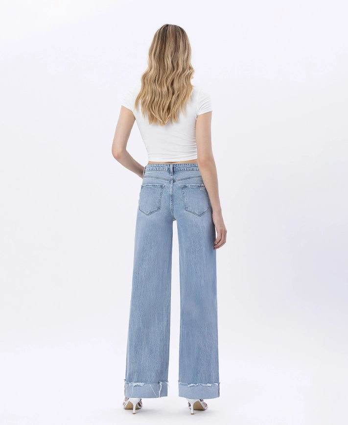 Flying Monkey High Rise Cuffed Baggy Jean in Jubilant