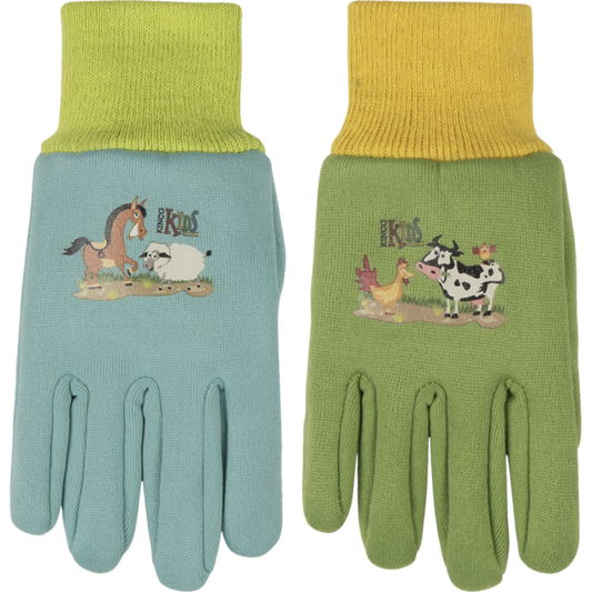 Kinco Kids' Farm Friends™ 8 oz Jersey Gloves Blue/ Green