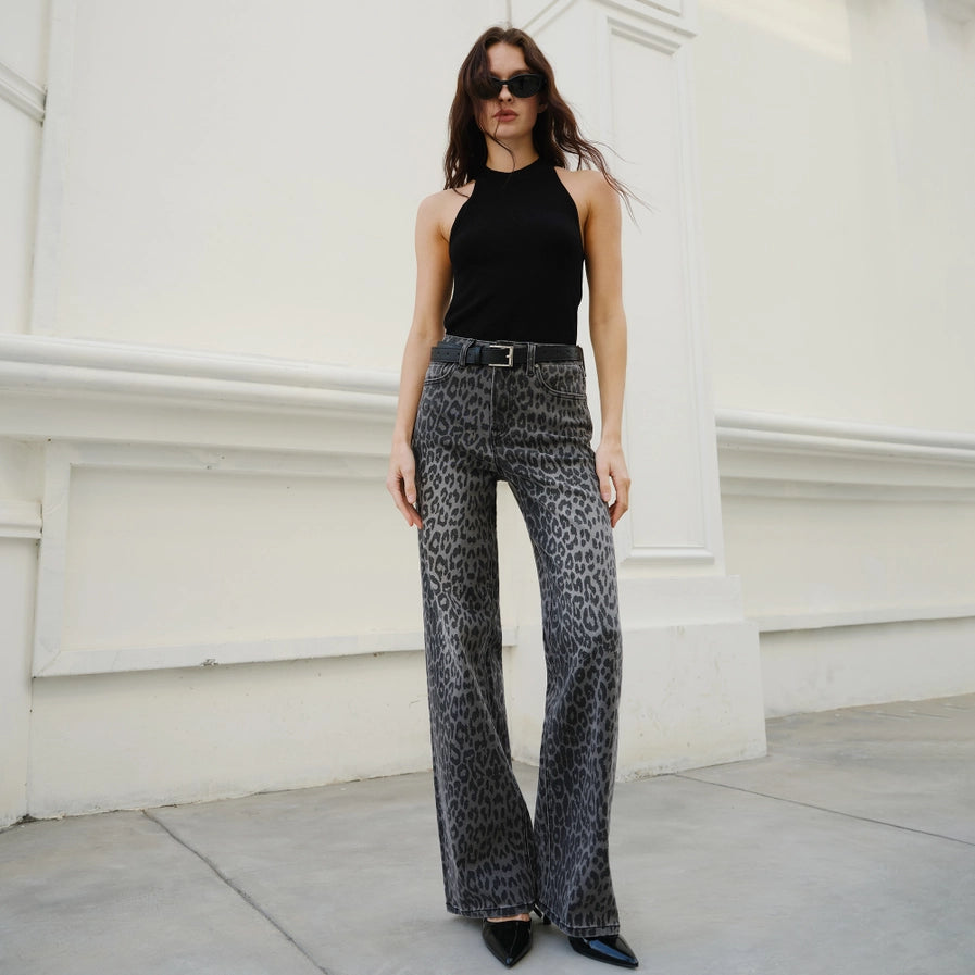 Bayeas High Rise Leopard Print Wide Leg Pants