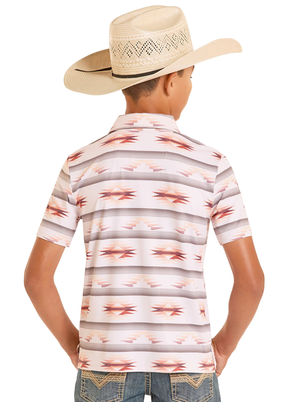 Rock & Roll Boys' White Tribal Aztec Polo