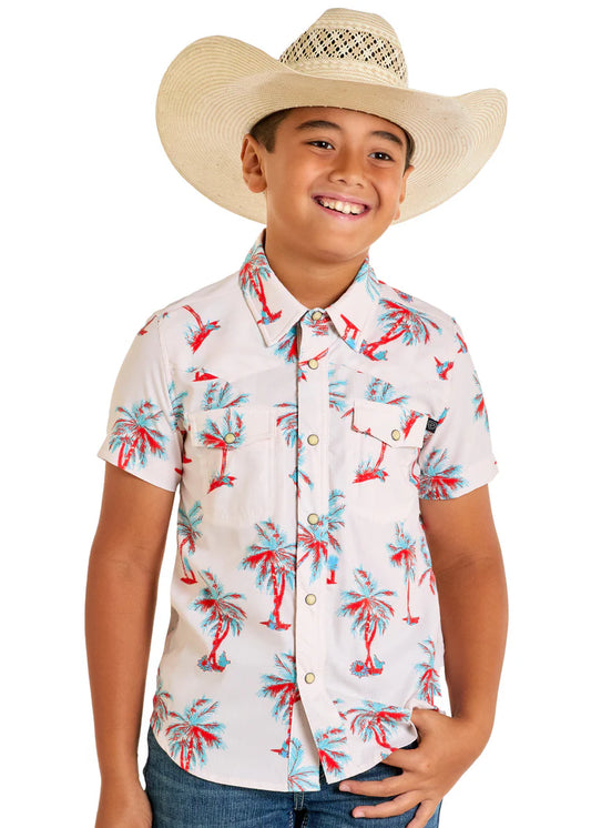 Rock & Roll Boys' TEK Western Palm Tree Short Sleeve Shirt