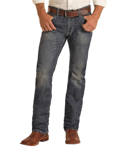 Rock & Roll Denim Slim Fit Pleather Embroidered Straight Boot Jeans