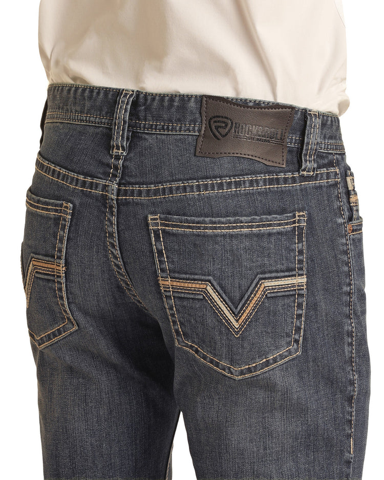 Rock & Roll Denim Slim Fit Pleather Embroidered Straight Boot Jeans