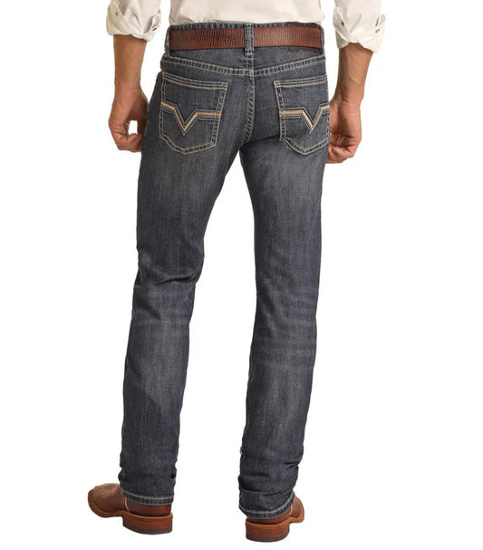 Rock & Roll Denim Slim Fit Pleather Embroidered Straight Boot Jeans