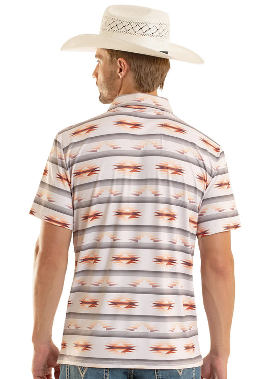 Rock & Roll White Tribal Aztec Polo