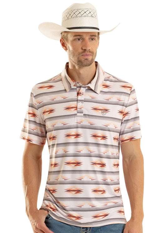 Rock & Roll White Tribal Aztec Polo