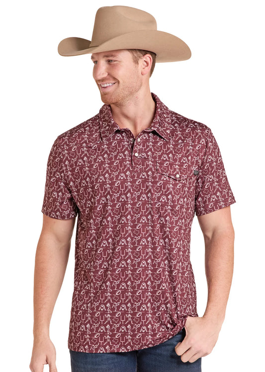 Rock & Roll Maroon Gameday Print Polo