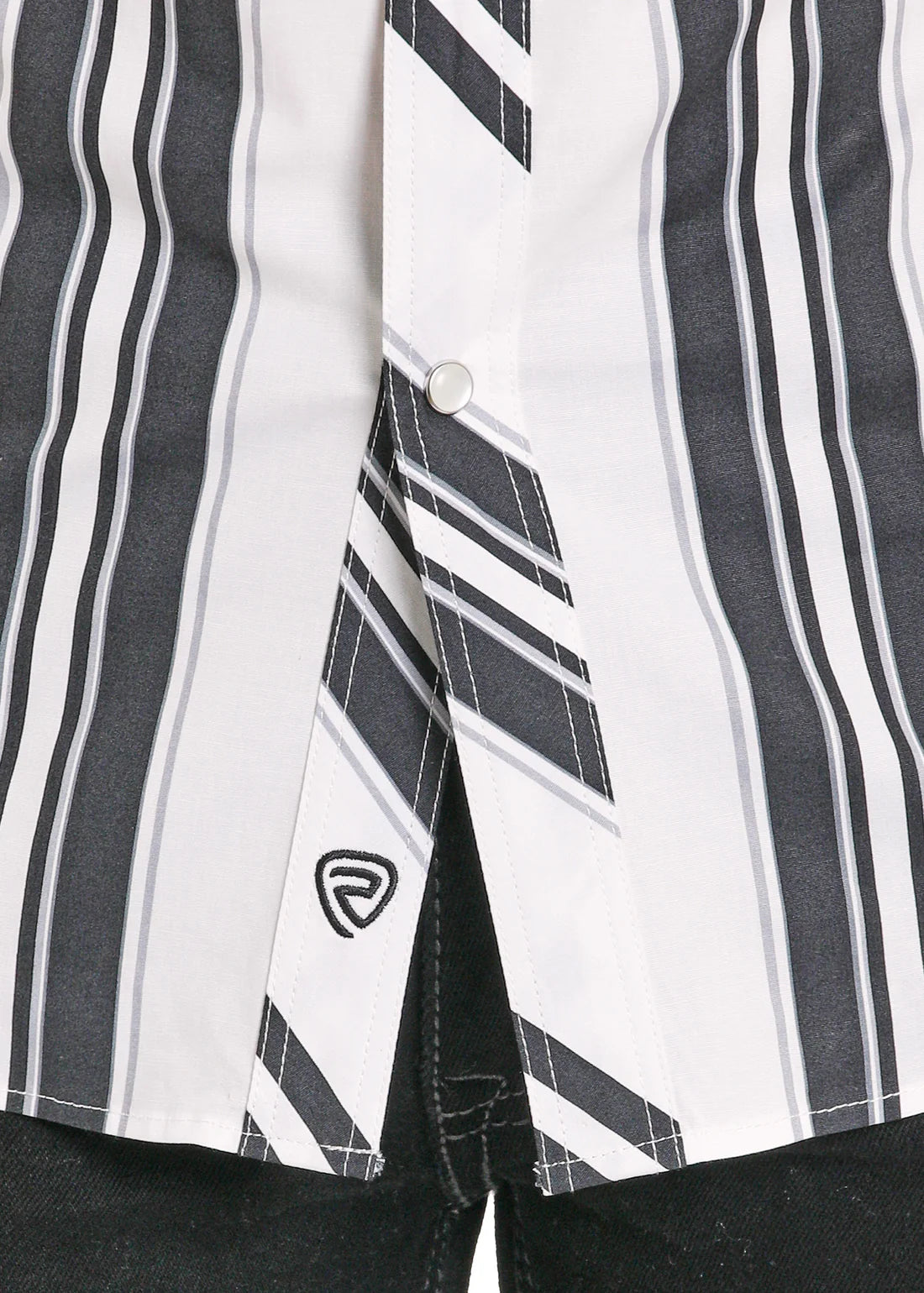 Rock & Roll Slim Fit Black & White Striped Short Sleeve Snap Shirt