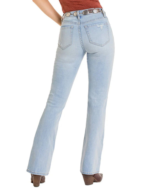 Rock & Roll Denim Distressed High Rise Light Wash Bootcut Jeans
