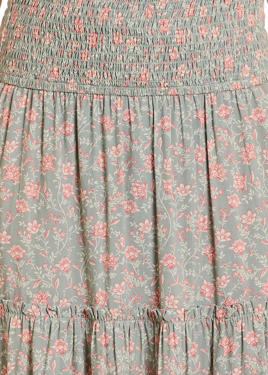 Rock & Roll Denim Tiered Floral Print Maxi Skirt