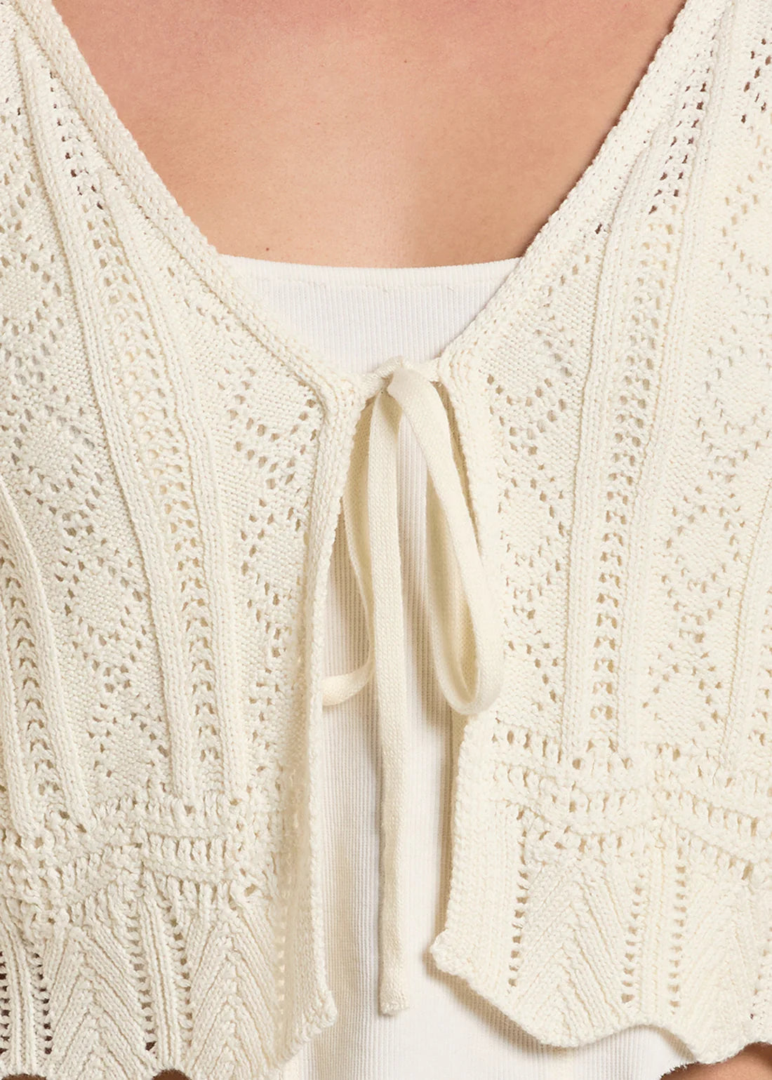 Rock & Roll Denim Tie Knit Cardigan Sweater in Natural