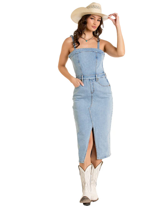 Rock & Roll Detachable Strap Denim Midi Dress