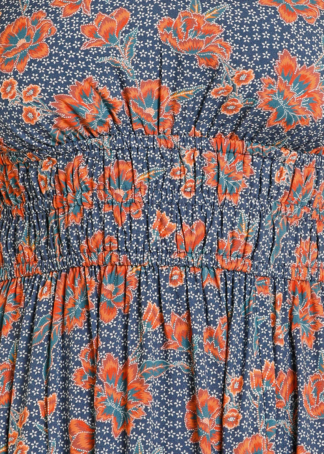 Rock & Roll Denim Blue Floral Print Midi Dress