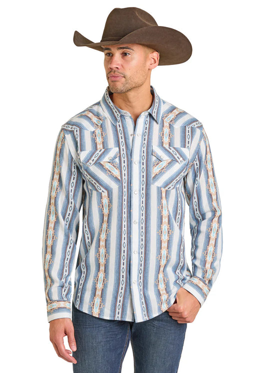 Panhandle Slim Modern Vintage Blue Aztec Long Sleeve Snap Shirt