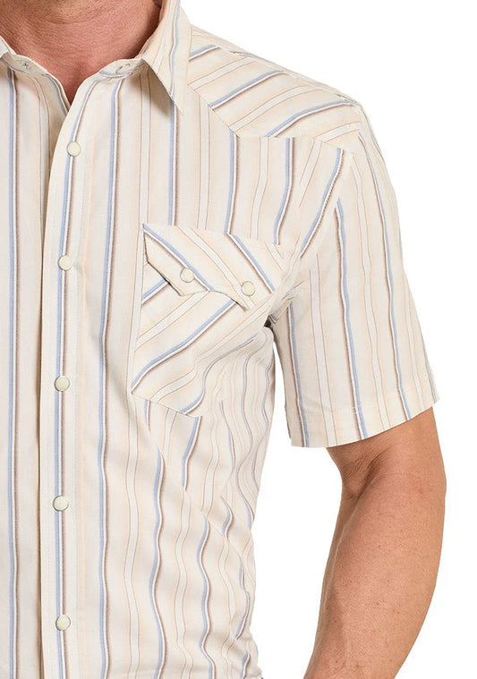 Panhandle Slim Modern Vintage Cream Stripe Short Sleeve Snap Shirt