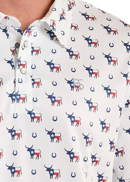 Panhandle Slim Pearl Snap Longhorn Pattern Polo