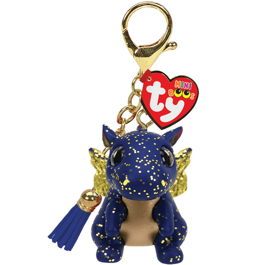 Blue and gold dragon on keychain with gold accents and a heart-shaped Ty tag on a white background.