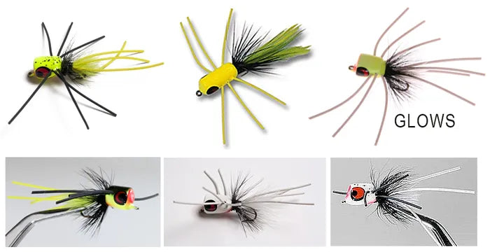 Collection of colorful fly fishing lures on a white background