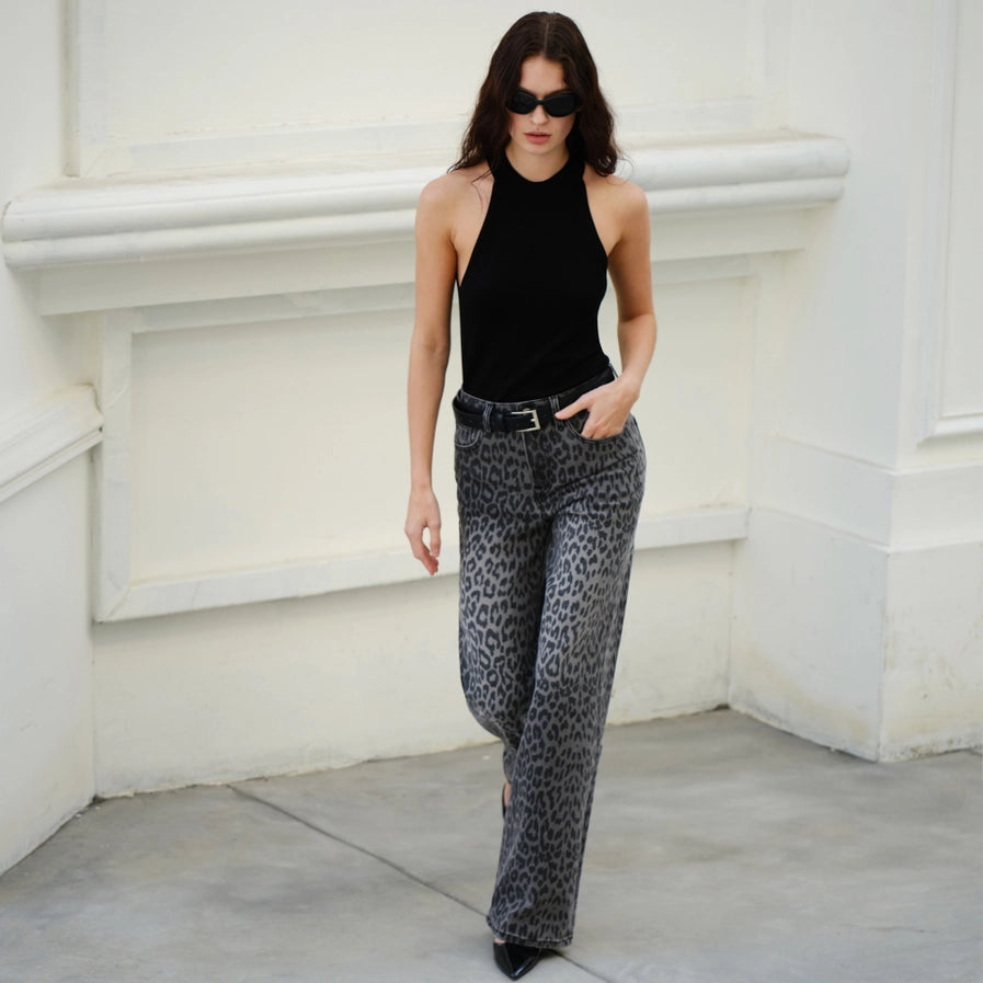 Bayeas High Rise Leopard Print Wide Leg Pants