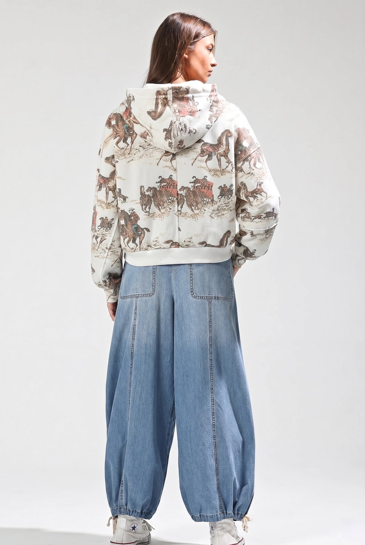 Noaboa Horse Print Zip-Up Hoodie Jacket