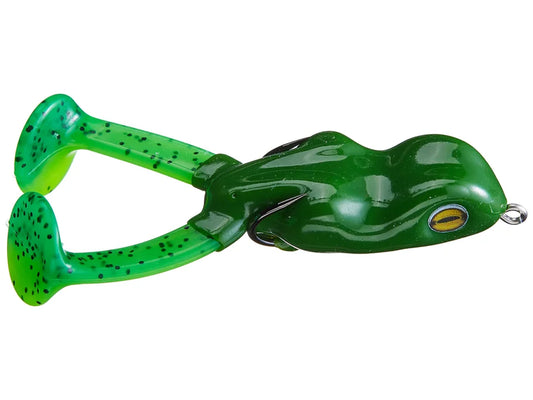 Green frog-shaped fishing lure on a white background