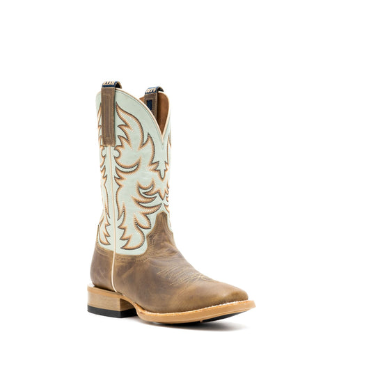 Hyer Topeka Boot in Robin's Egg and Tan Crazy Cowhide Boots